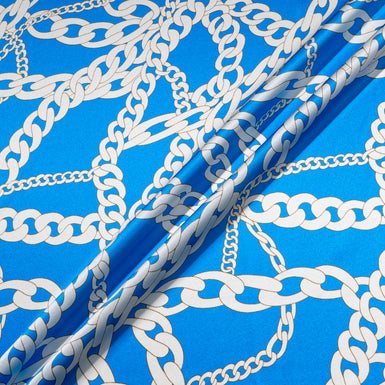 Link Printed Blue Pure Silk Satin