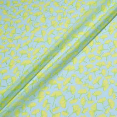 Bright Yellow Floral Baby Blue Silk Georgette