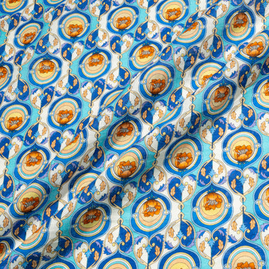 Orange & Blue Geo Floral Printed Linen