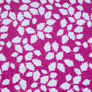 White Leaf Printed Magenta Pink Linen