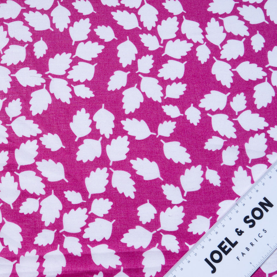 White Leaf Printed Magenta Pink Linen