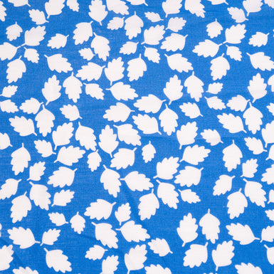 White Leaf Printed Royal Blue Linen