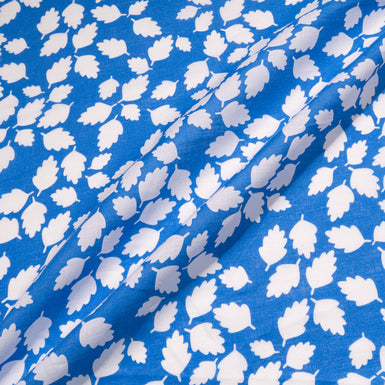 White Leaf Printed Royal Blue Linen