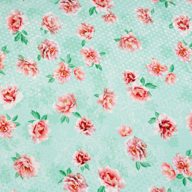 Pink Shaded Floral & Lace Printed Mint Silk Jacquard