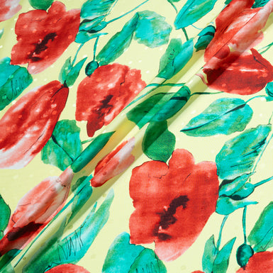 Bold Abstract Poppy Floral Printed Yellow Silk Jacquard