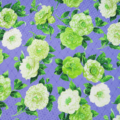 Green Floral Printed Deep Lilac Silk Jacquard