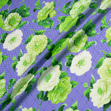 Green Floral Printed Deep Lilac Silk Jacquard