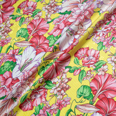 Vibrant Multi Floral Printed Yellow Silk Jacquard