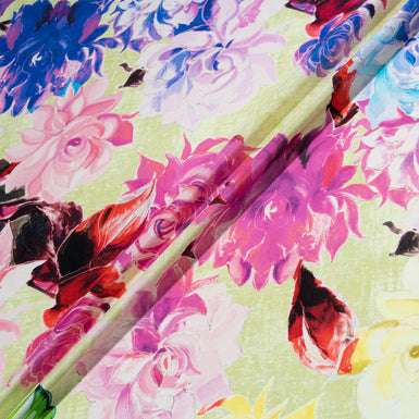 Busy Multi-Coloured Floral Printed Silk Satin