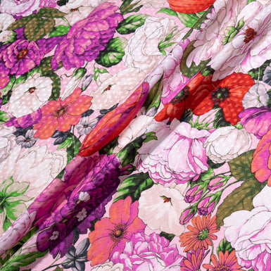 Bold Floral Printed Rich Pink Silk Jacquard