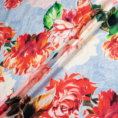Busy Red & Pink Floral Printed Silk Satin