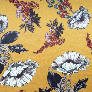 Large Floral Printed Muted Gold Silk Jacquard