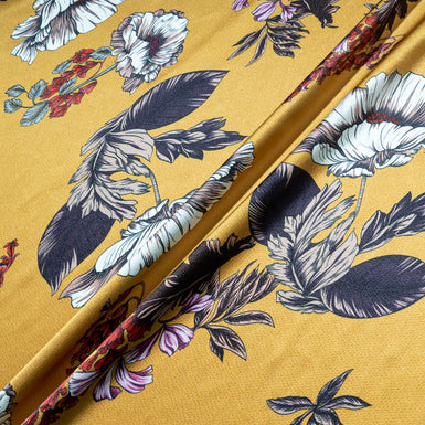 Large Floral Printed Muted Gold Silk Jacquard