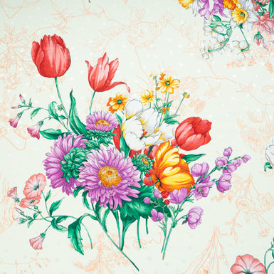 Pretty Wild Floral Printed Cream Silk Jacquard