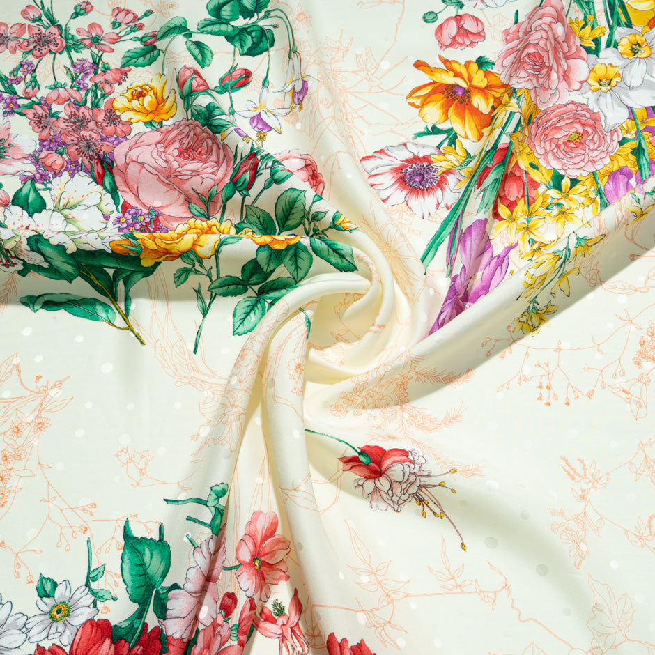 Pretty Wild Floral Printed Cream Silk Jacquard (A 1.95m Piece)