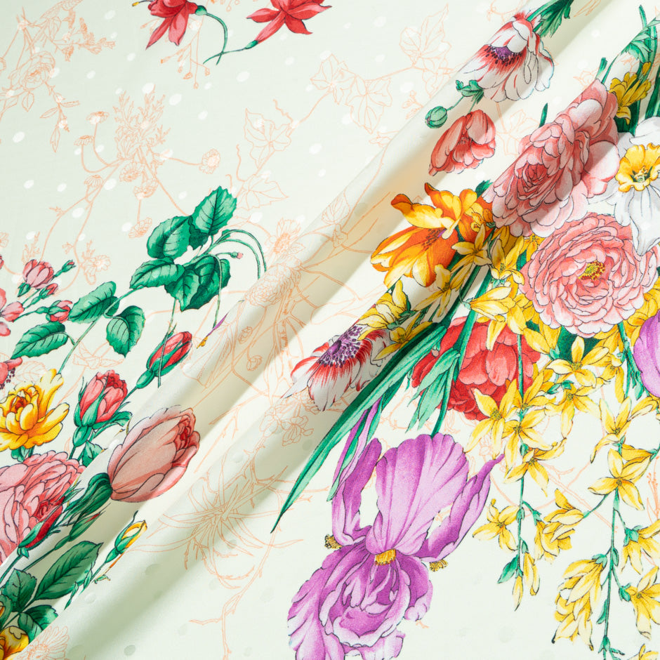 Pretty Wild Floral Printed Cream Silk Jacquard (A 1.95m Piece)