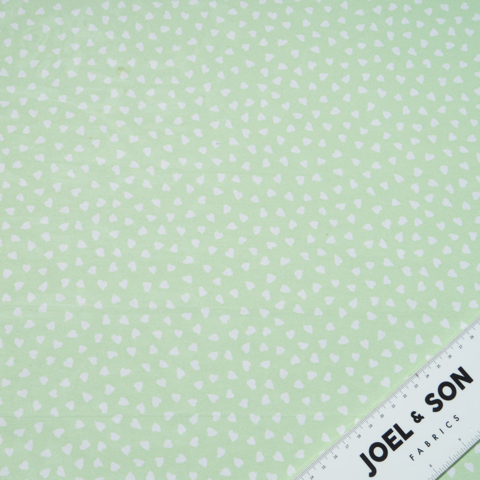 White Heart Printed Green Pure Silk Georgette