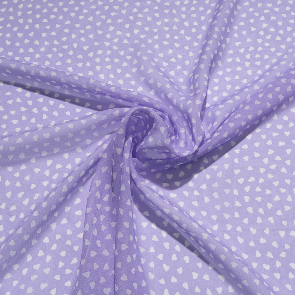 White Heart Printed Purple Pure Silk Georgette