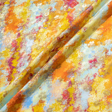 Sky Blue, Yellow & Orange Abstract Silk Metallic Jacquard