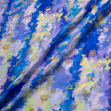 Blue & Lilac Abstract Printed Silk Metallic Jacquard