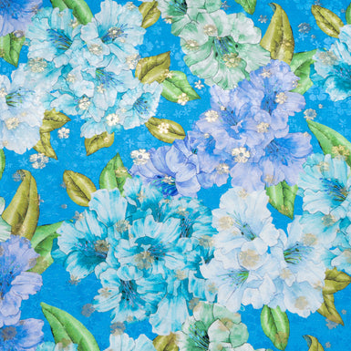 Lilac & Mint Floral Printed Blue Silk Metallic Jacquard