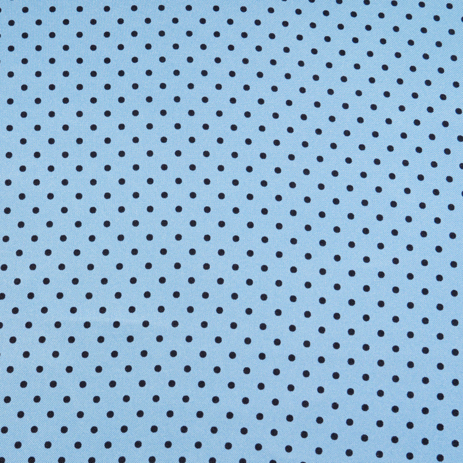 Small Black Spotted Sky Blue Pure Silk Twill