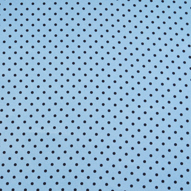 Small Black Spotted Sky Blue Pure Silk Twill