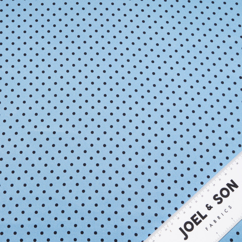 Small Black Spotted Sky Blue Pure Silk Twill