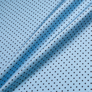 Small Black Spotted Sky Blue Pure Silk Twill