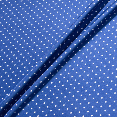 Small White Spotted Rich Blue Pure Silk Twill