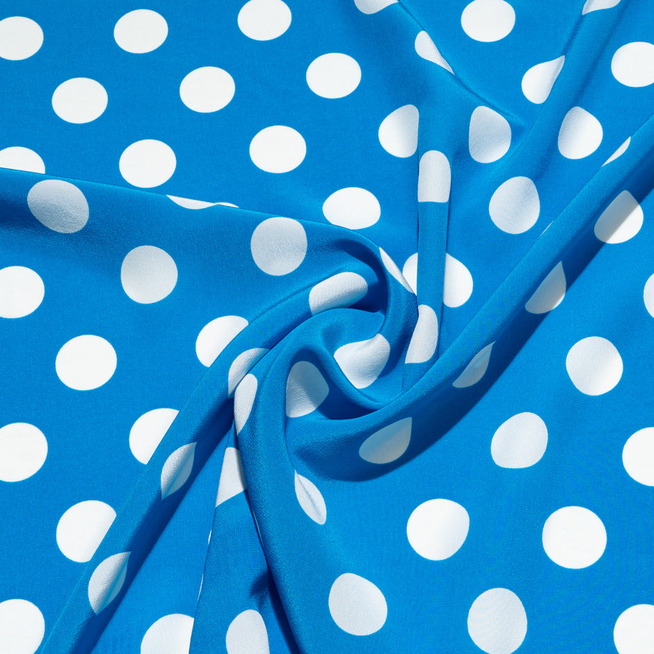 White Spot Printed Rich Blue Silk Crêpe de Chine