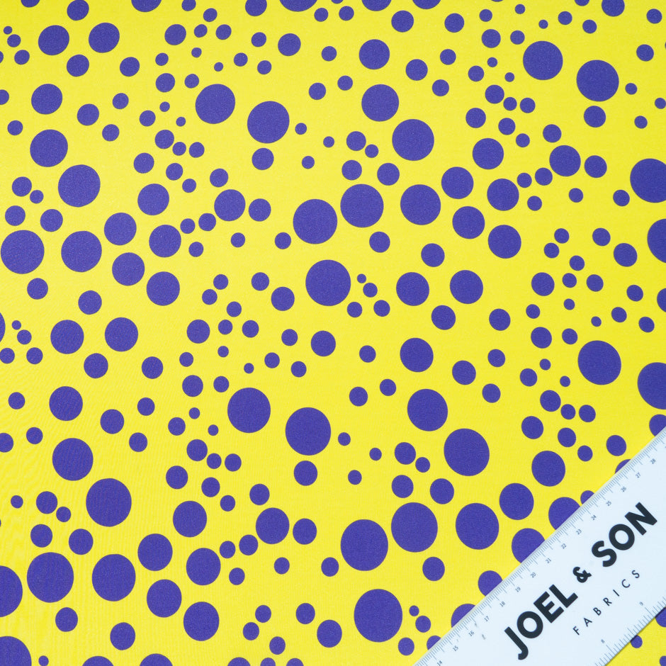 Purple Spot Printed Canary Yellow Silk Satin