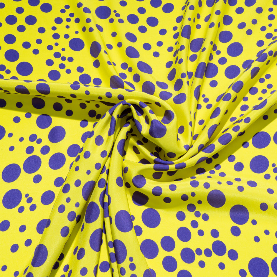 Purple Spot Printed Canary Yellow Silk Satin