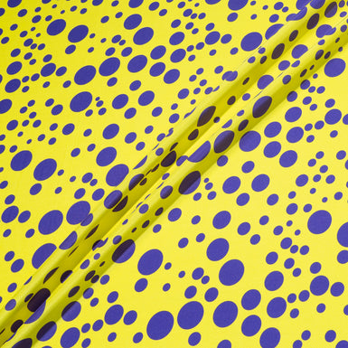 Purple Spot Printed Canary Yellow Silk Satin