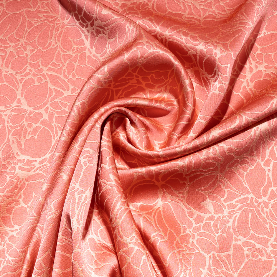 Salmon Double Faced Crêpe Floral Jacquard Microfibre