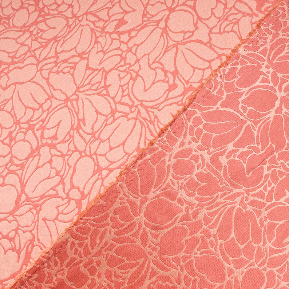 Salmon Double Faced Crêpe Floral Jacquard Microfibre