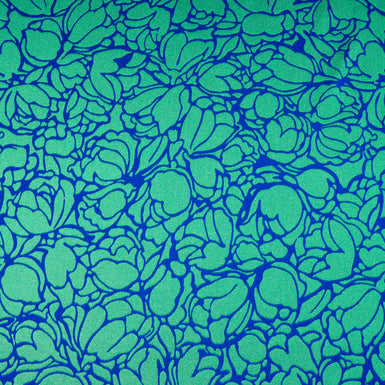Blue & Mint Double Faced Crêpe Floral Jacquard Microfibre