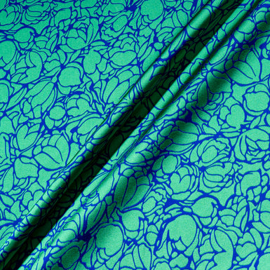 Blue & Mint Double Faced Crêpe Floral Jacquard Microfibre