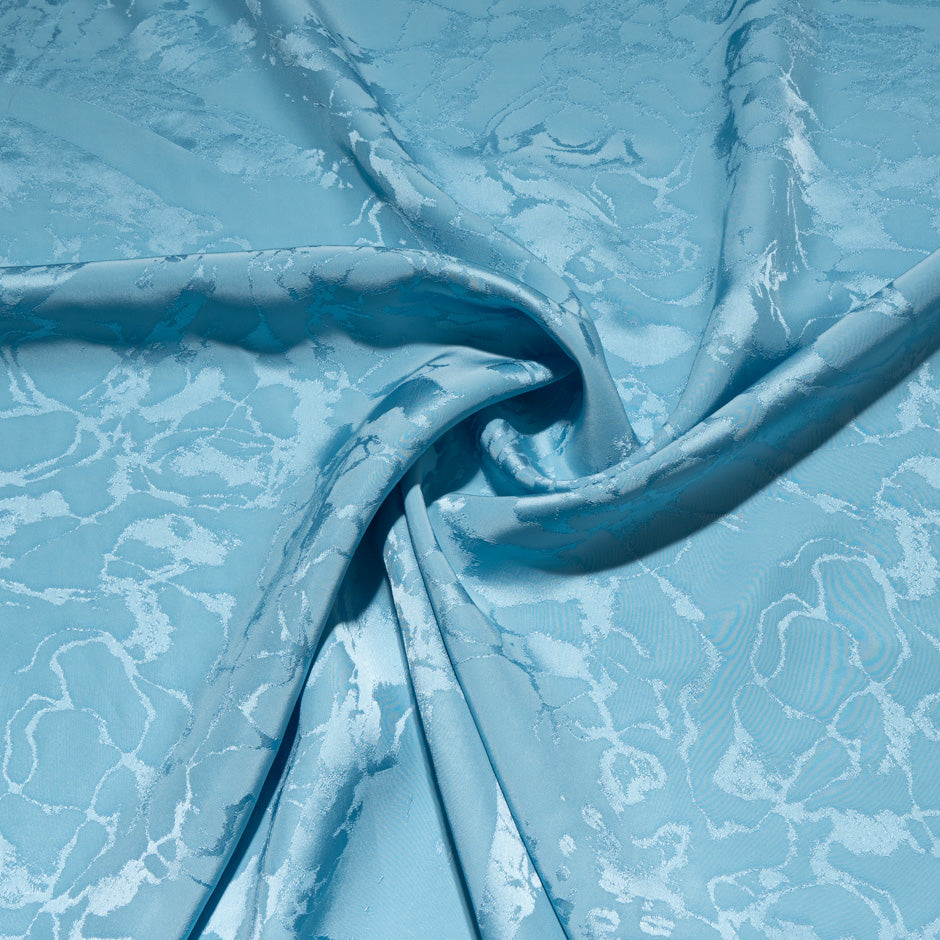 Soft Aquamarine Blue Abstract Jacquard Microfibre Crêpe