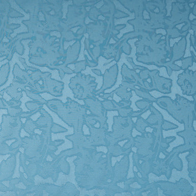 Blue Abstract Floral Jacquard Microfibre Crêpe