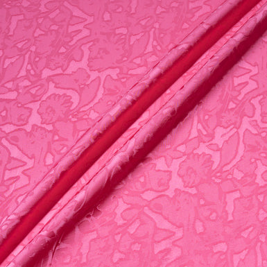 Pink Abstract Floral Jacquard Microfibre Crêpe