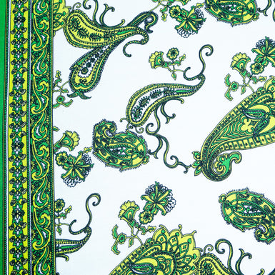 Bright Green Paisley Printed Pure Silk Twill