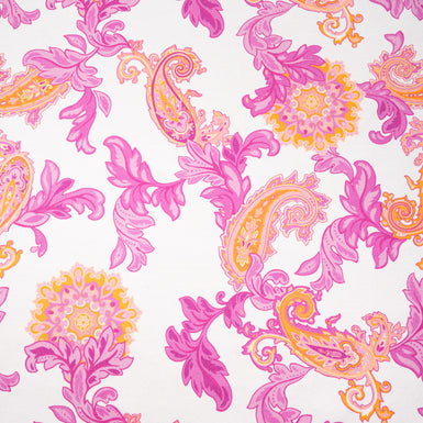 Orange & Pink Paisley Printed Pure Silk Twill