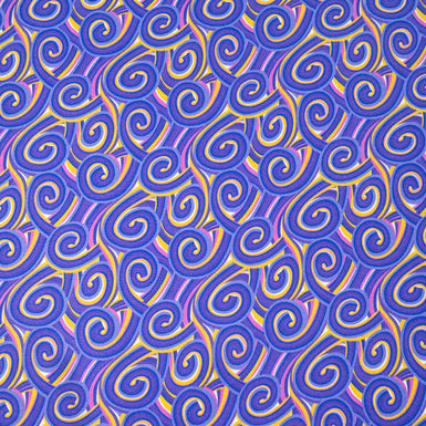 Purple & Yellow Swirl Printed Pure Silk Twill