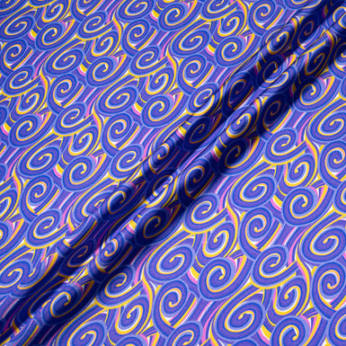 Purple & Yellow Swirl Printed Pure Silk Twill