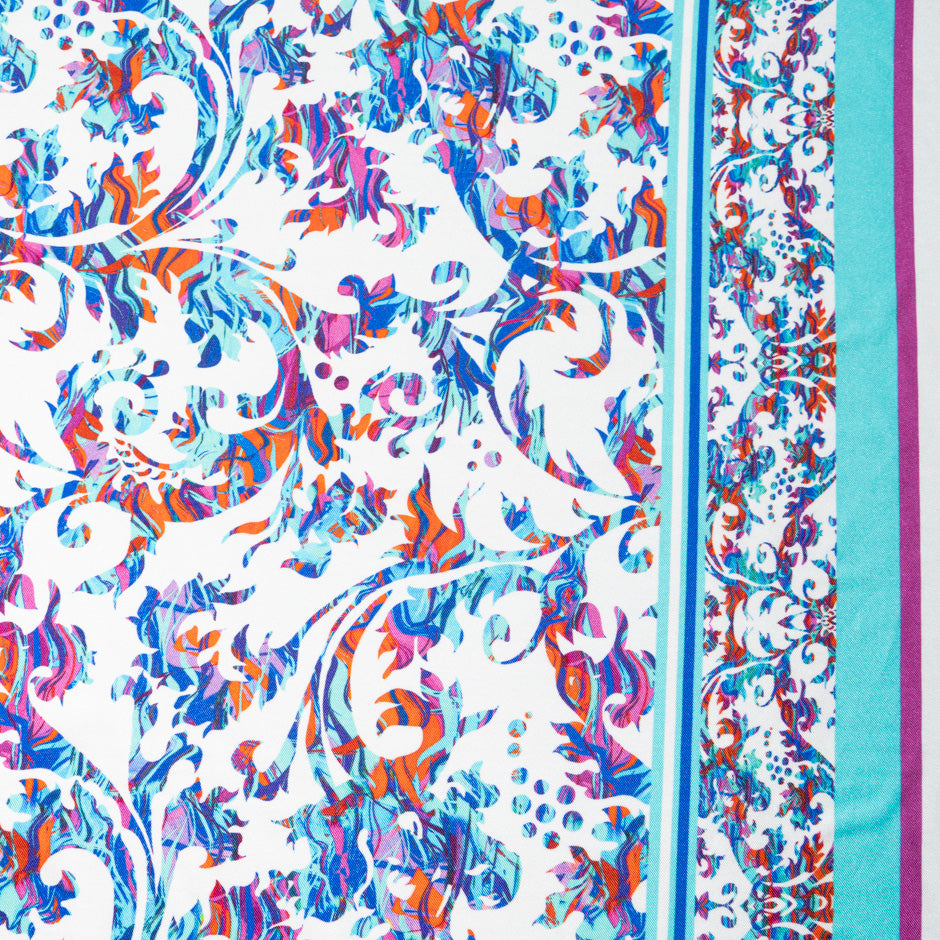 Multi-Coloured Printed White Pure Silk Twill (A 3.40m Piece)