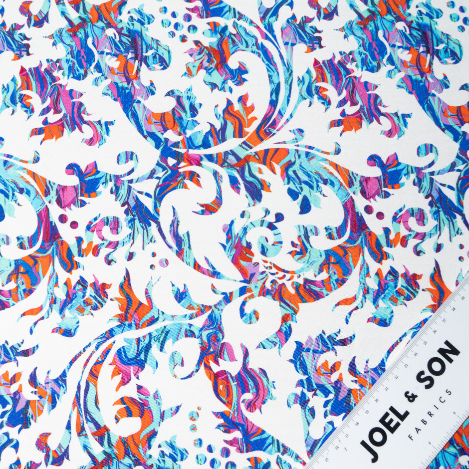 Multi-Coloured Printed White Pure Silk Twill (A 3.40m Piece)