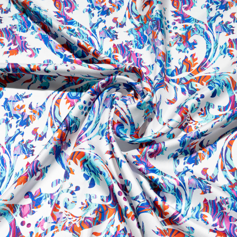 Multi-Coloured Printed White Pure Silk Twill (A 3.40m Piece)