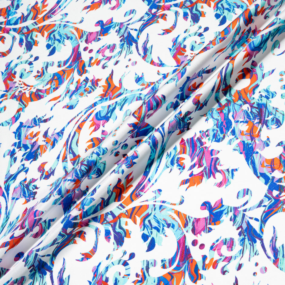 Multi-Coloured Printed White Pure Silk Twill (A 3.40m Piece)