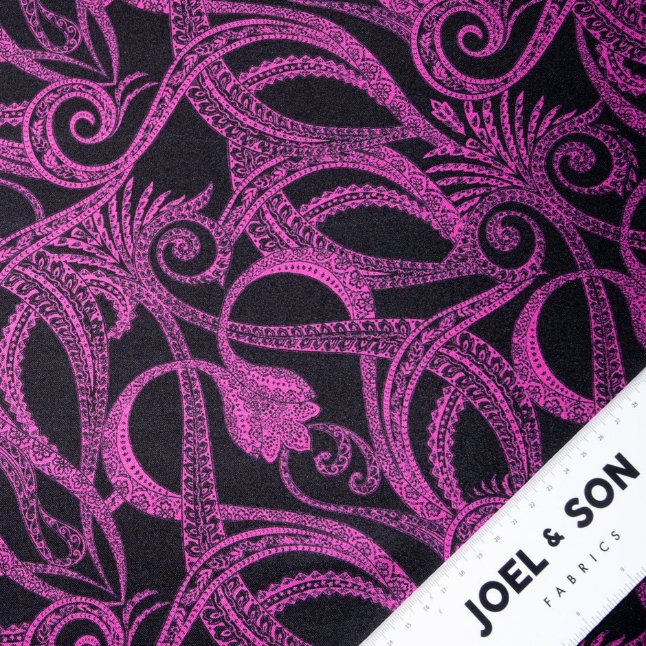 Magenta Pink Patterned Pure Silk Twill